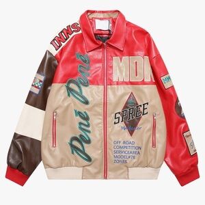 Faux leather varsity jacket